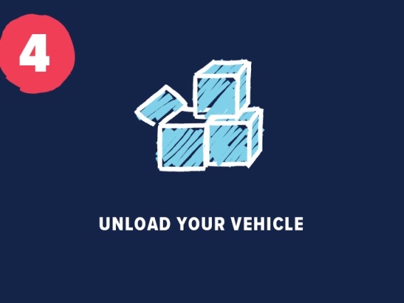 Stacked boxes icon withe "Unload your vehicle" underneath