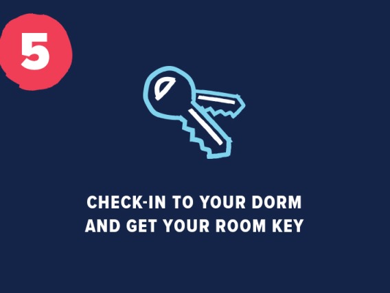 Key icon with "Check-in to your dorm and get your room key" underneath