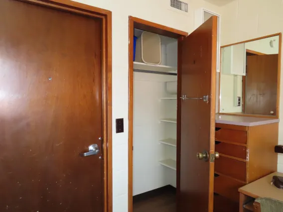 Closet in single dorm room in Coconino