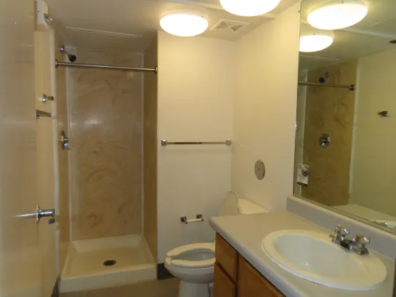 Bathroom in single dorm room in Pima