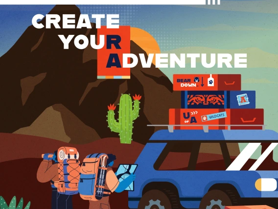 Create Your Adventure graphic featuring a desert landscape.