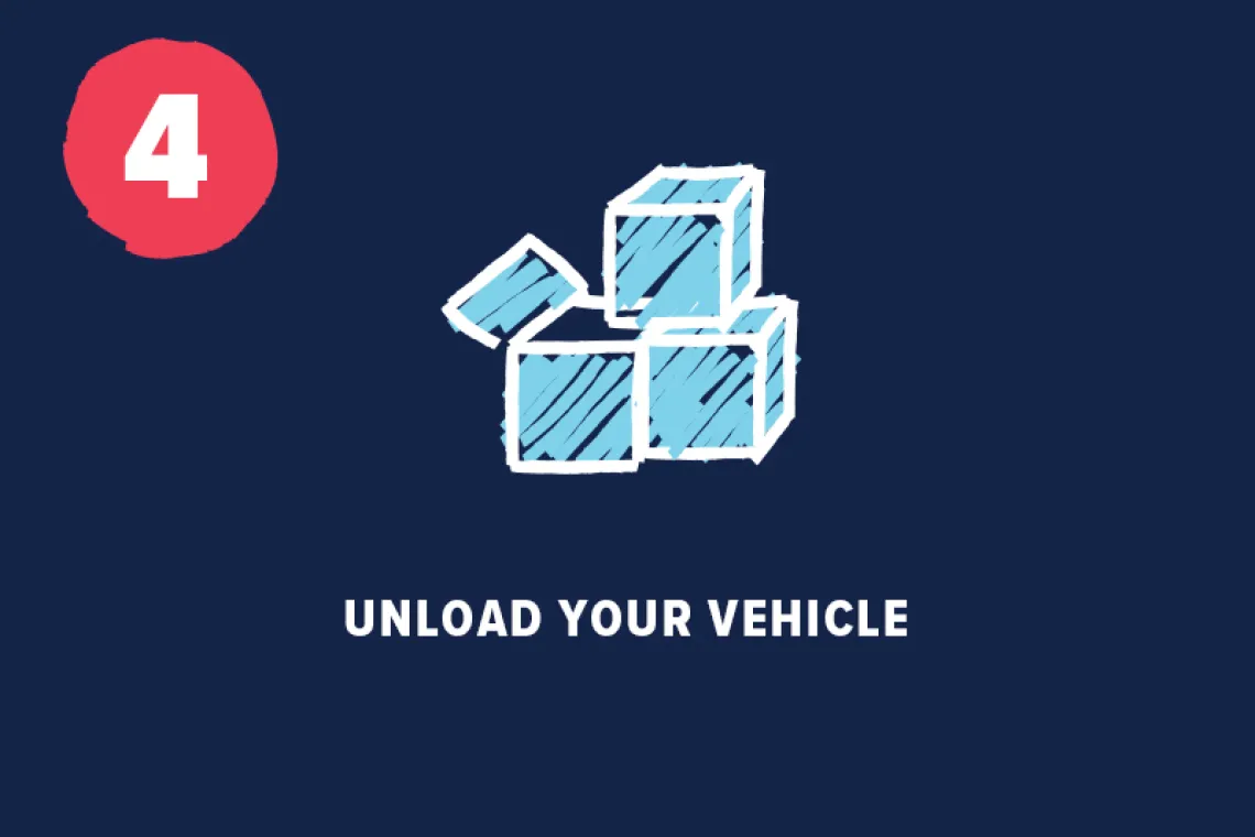 Stacked boxes icon withe "Unload your vehicle" underneath