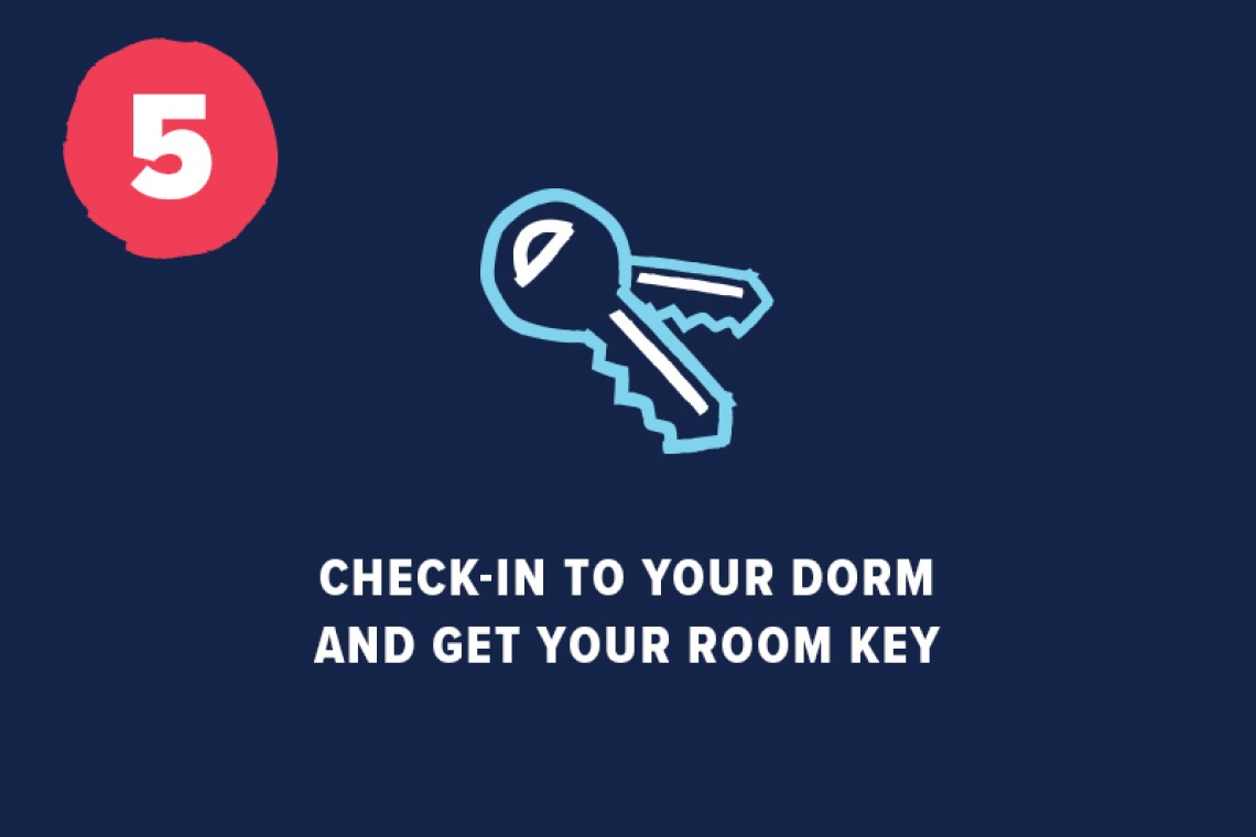 Key icon with "Check-in to your dorm and get your room key" underneath
