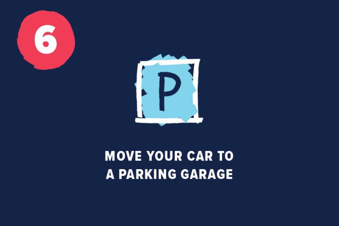 Parking icon with "Move your car to a parking garage" underneath