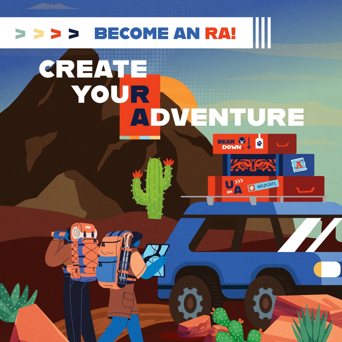 Create Your Adventure graphic featuring a desert landscape.