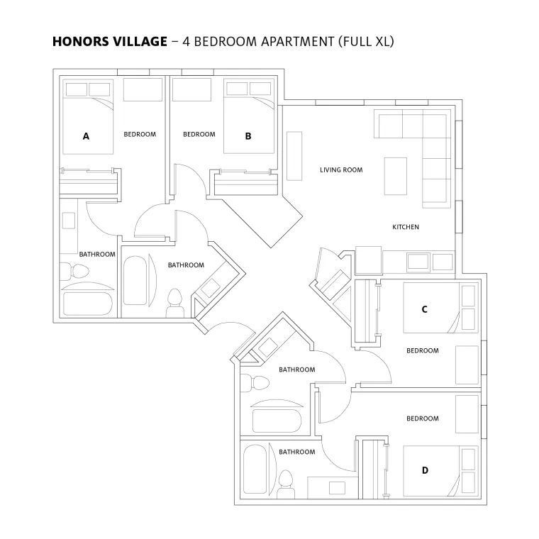 4 Bedroom Honors Village Full XL Room Layout