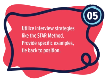 #5 During Interview: Utilize interview strategies like the STAR Method. Provide specific examples, tie back to position.